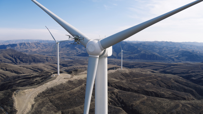 drone inspection of wind farm and wind turbine
